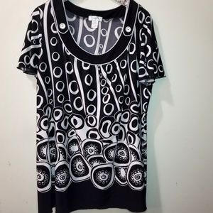 Black and White Tunic Top - Retro Pattern